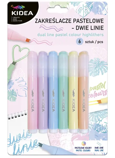 Textmarkere Kidea - linie dubla, 6 culori, pastel