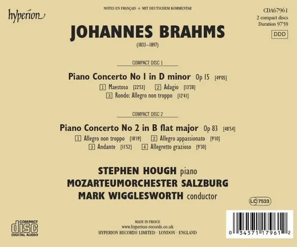 The Piano Concertos | Johannes Brahms, Stephen Hough, Mozarteumorchester Salzburg, Mark Wigglesworth
