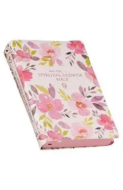 The Spiritual Growth Bible, Study Bible, NLT - New Living Translation Holy Bible, Faux Leather, Pink Purple Printed Floral - Christianart Gifts