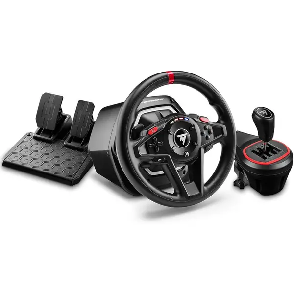 THRUSTMASTER Pachet de curse Thrustmaster T128, pentru PC/XBOX, contine volan, set de pedale T2PM si schimbator suplimentar TH8S Shifter, Negru-Rosu