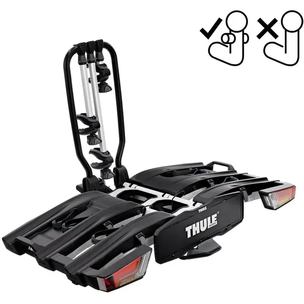Thule Suport pentru 3 biciclete, Thule EasyFold XTF 3, cu prindere pe carligul de remorcare (13pini), Negru-Gri