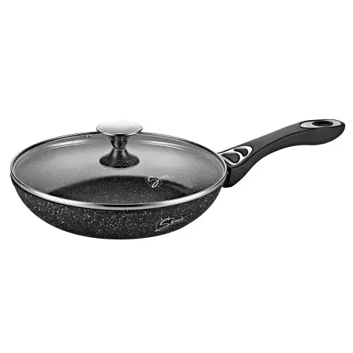Tigaie antiaderenta cu capac Samus VER281LFPB- 28 cm, Invelis marmura antiaderenta, Rezistenta la abraziune si la temperaturi inalte (Negru)