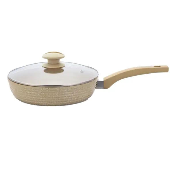Tigaie Crem, Aluminiu 24 cm, Interior Ceramica Marmorata, Grunberg