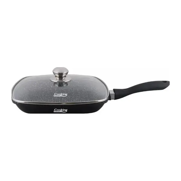 Tigaie grill Cooking by Heinner Dark Line, Diametru 28 cm, Capac