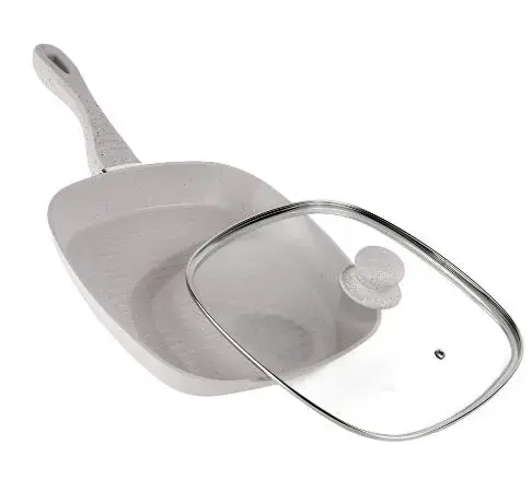 Tigaie grill din aluminiu cu capac Heinner Mozaik tHR-BET-GRILL28, 28cm (Bej)