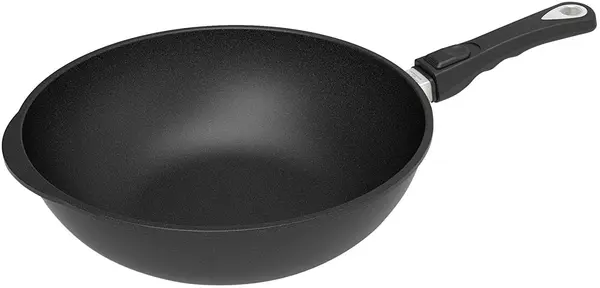 Tigaie wok AMT, 36 cm, negru, cu mâner mobil
