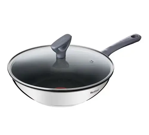 Tigaie Wok Tefal Daily Cook G7309955, 28cm, cu capac de sticla, otel (Argintiu)