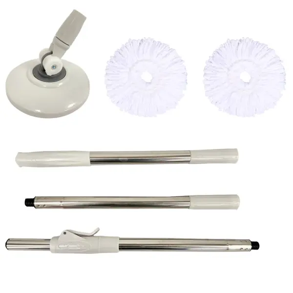 Tija telescopica cu cap rotativ si 2 rezerve mop PAA-home®, diametrul capului rotativ 16 cm, inaltime maxima tija 125 cm, culoare alb