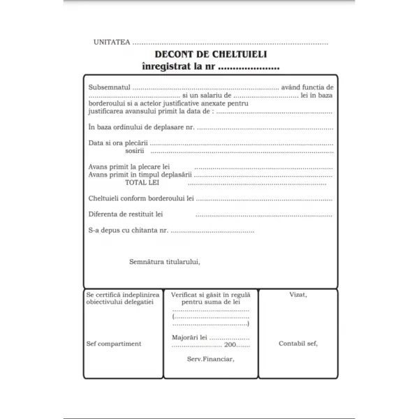 Tipizat decont cheltuieli, A5, fata-verso, 100 file, pentru evidenta cheltuielilor