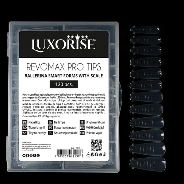 Tipsuri Reutilizabile Polygel & Gel REVOMAX PRO TIPS LUXORISE Ballerina, 120 buc