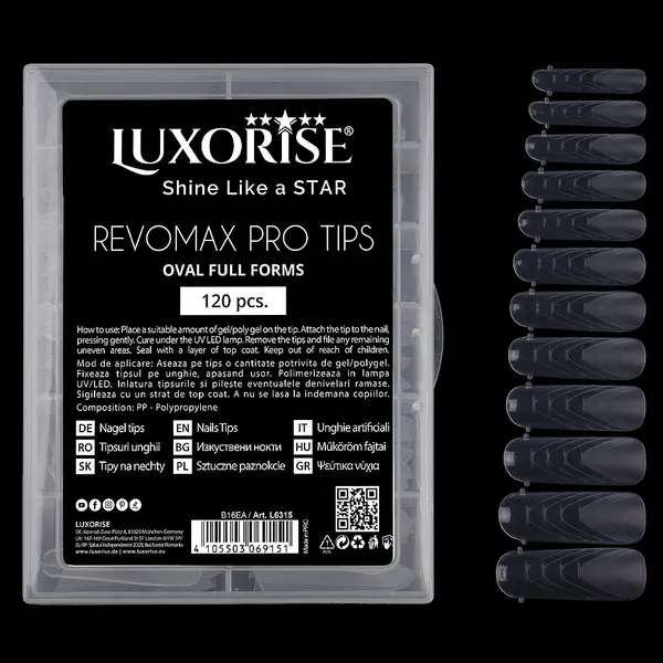 Tipsuri Reutilizabile REVOMAX PRO TIPS LUXORISE Oval - Full Forms pentru Polygel si gel, 120 buc