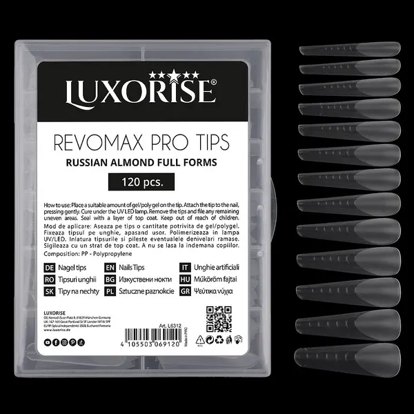 Tipsuri Reutilizabile REVOMAX PRO TIPS LUXORISE Russian Almond pentru Polygel si gel, 120 buc