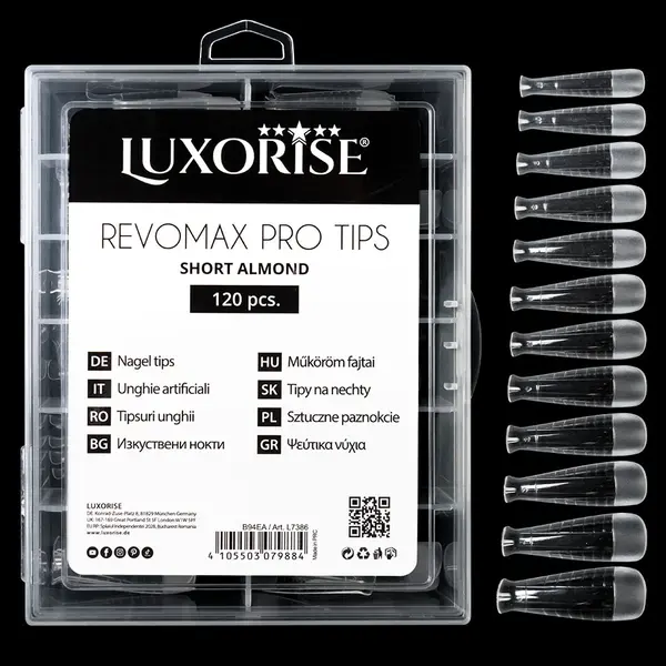 Tipsuri Reutilizabile REVOMAX PRO TIPS LUXORISE Short Almond pentru Polygel si gel, 120 buc