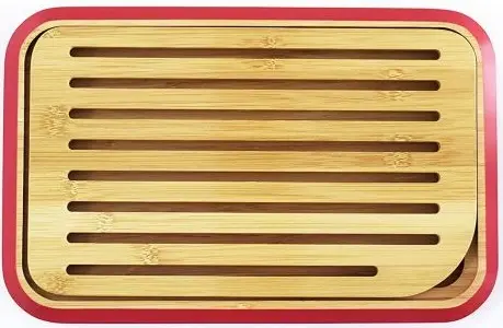 Tocător din bambus pentru pâine Pebbly - 28 х 18 cm, margine roșie