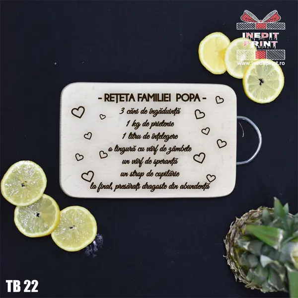 Tocator personalizat cu maner Reteta familiei TB22 28x15 cm