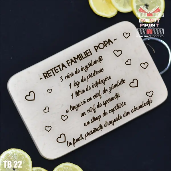 Tocator personalizat cu maner Reteta familiei TB22 33x20 cm