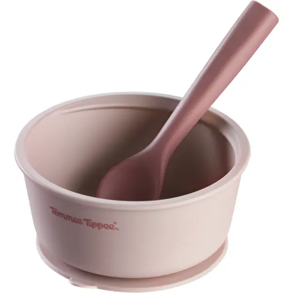 Tommee Tippee EasiStick™ Silicone Bowl & Spoon bol din silicon cu ventuză 4m+ Pink 1 buc