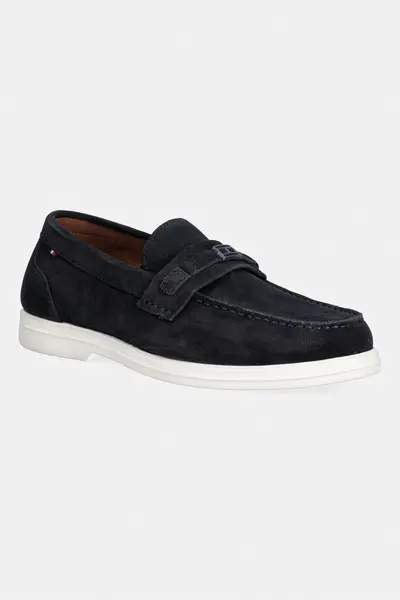Tommy Hilfiger mocasini pentru bărbați, din piele întoarsă LIGHT SUEDE FLAG HARDWARE LOAFER