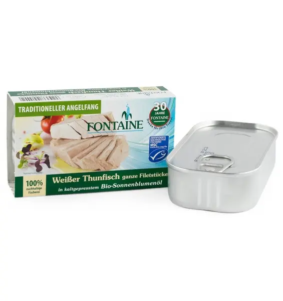 Ton alb in ulei bio de floarea soarelui presat la rece, 120g