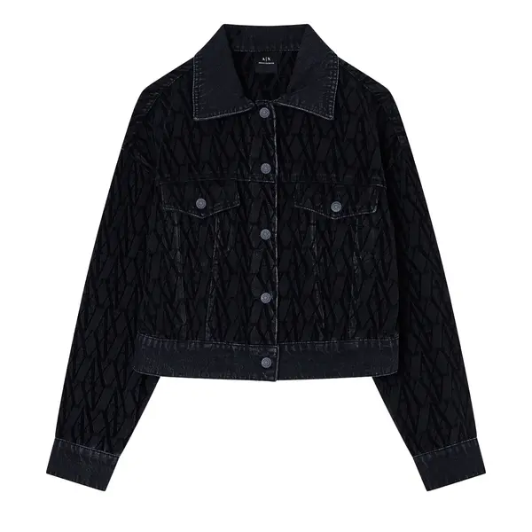 Tone to tone cropped all over logo denim jacket L