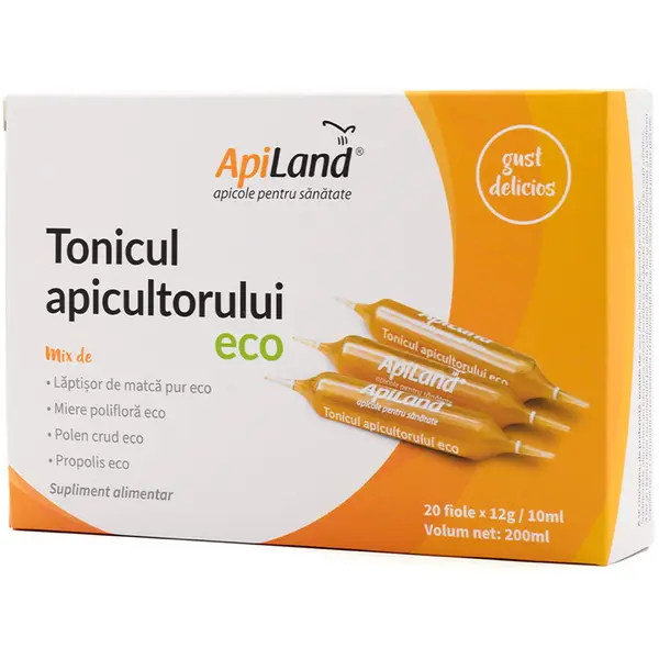Tonicul Apicultorului - Laptisor de Matca Pur, Miere, Propolis si Polen Ecologic/Bio 20 fiole x 10ml