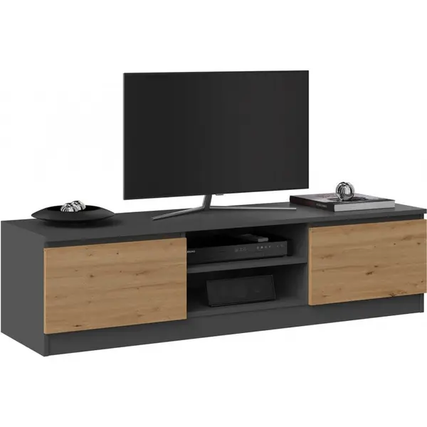 TOP E SHOP Top E Shop Comoda TV 140 Czarny ,PAL-MDF, 2 Rafturi, Antracit-Stejar