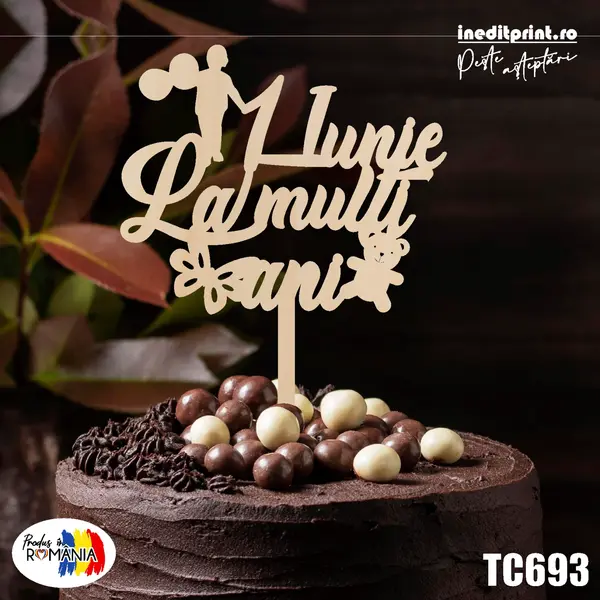 Topper 1 Iunie La multi ani TC693 Lemn natur, 16x16cm