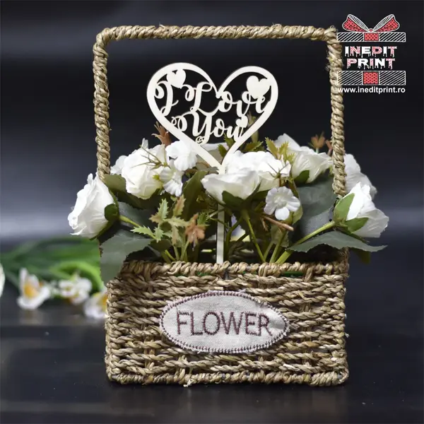 Topper Pentru Flori TF298 Lemn natur, 7x7cm