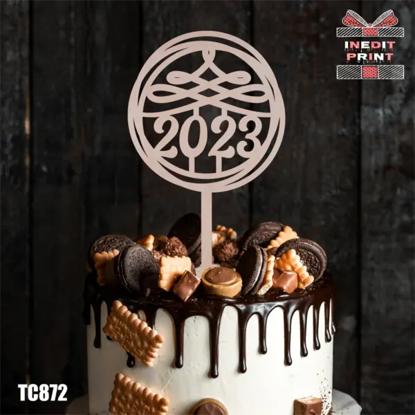 Topper Tort 2023 TC872 Lemn natur, 13x13cm