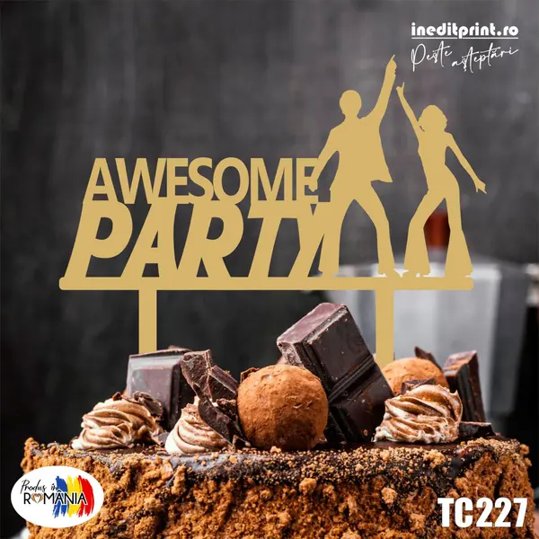 Topper tort Awesome Party TC227 Lemn natur, 10x10cm