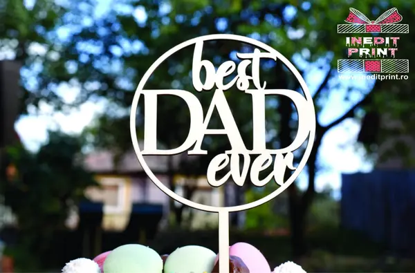 Topper Tort Best dad ever TC145 Lemn natur, 20x20cm