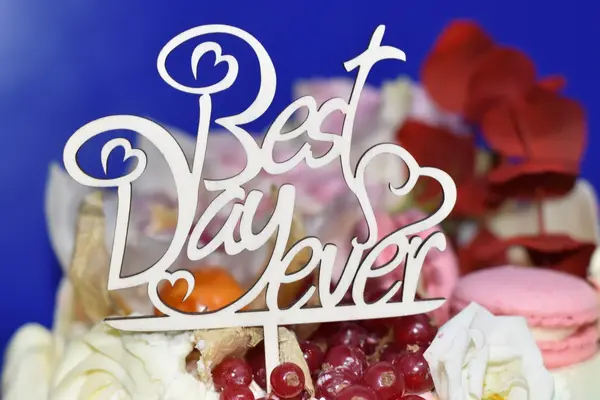 Topper Tort Best day Ever TC12 Lemn natur, 20x20cm