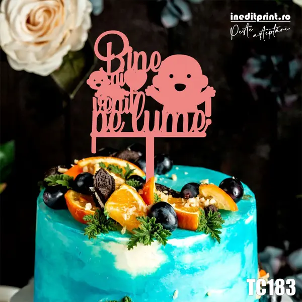 Topper Tort Bine ai venit pe lume TC183 Lemn natur, 10x15cm