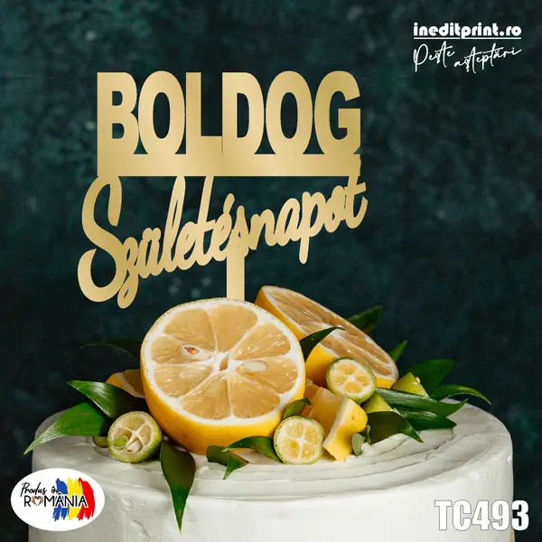 Topper tort Boldog Szuletesnapot TC493 Lemn natur, 13x13cm