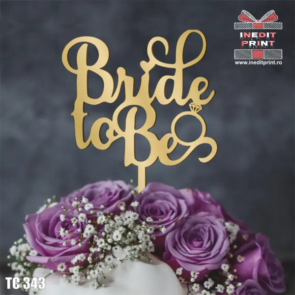 Topper tort Bride to Be TC343 Lemn natur, 20x20cm