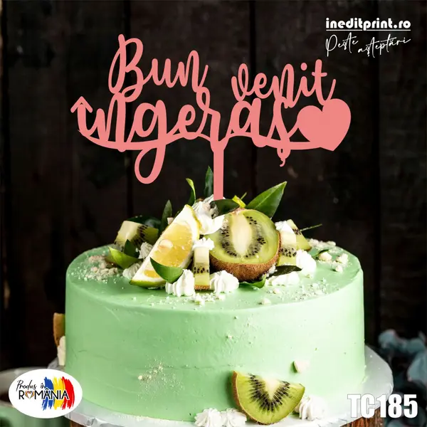 Topper Tort Bun venit ingeras TC185 Lemn natur, 16x16cm