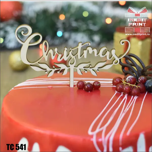 Topper tort Christmas TC541 Lemn natur, 8x8cm