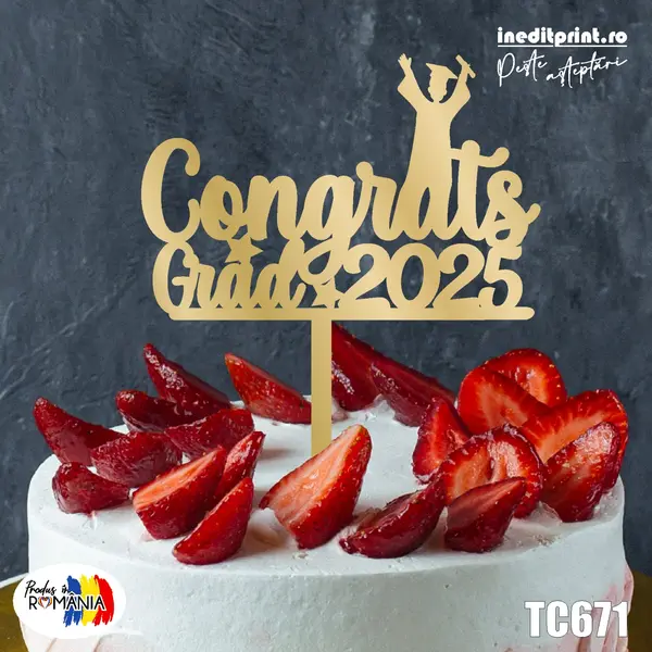 Topper Tort Congrats TC671 Lemn natur, 10x10cm