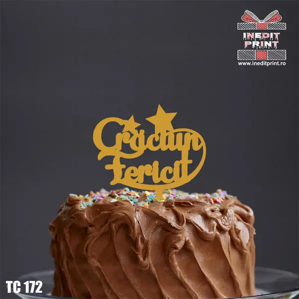 Topper tort Craciun fericit TC172 Lemn natur, 20x20cm