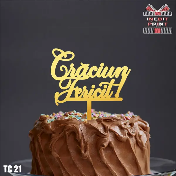 Topper tort Craciun fericit TC21 Lemn natur, 10x10cm