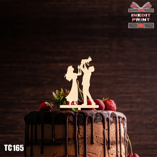 Topper Tort Familie TC 165 Lemn natur, 10x10cm