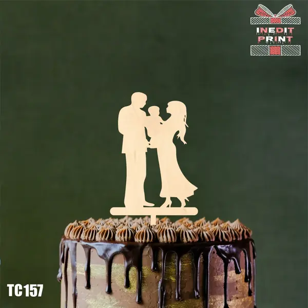 Topper Tort Familie TC157 Lemn natur, 8x16cm