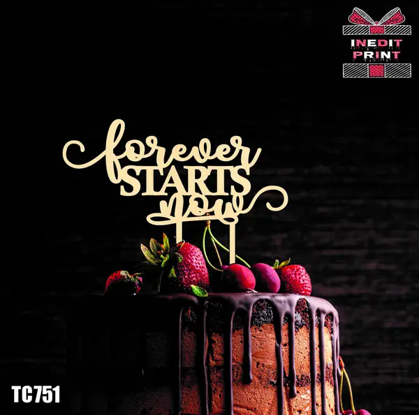 Topper Tort Forever Starts Now TC751 Lemn natur, 20x20cm