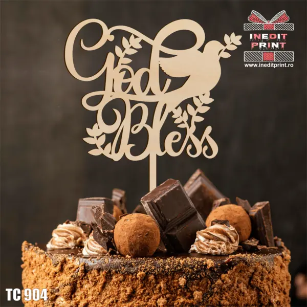 Topper tort God Bless TC 904 Lemn natur, 10x10cm