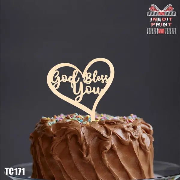 Topper tort God bless you TC171 Lemn natur, 8x8cm