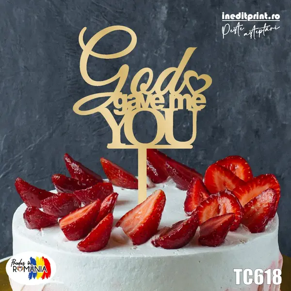 Topper tort God gave me you TC618 Lemn natur, 16x16cm