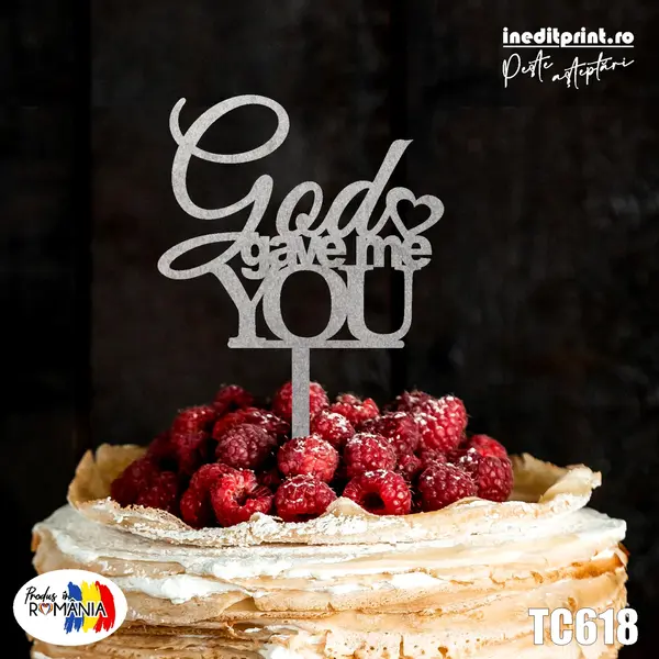 Topper tort God gave me you TC618 Lemn natur, 20x20cm