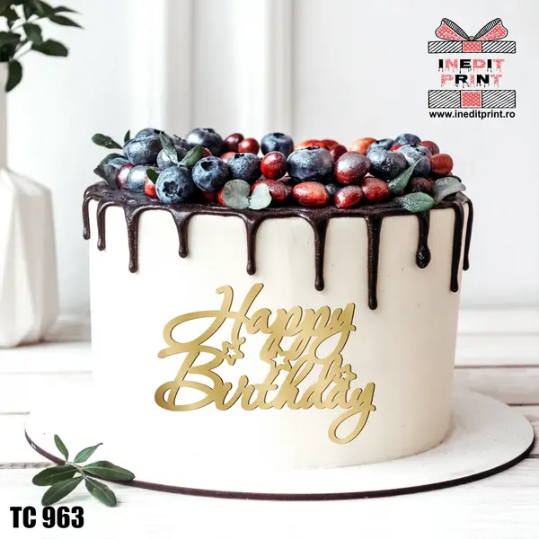 Topper Tort Happy Birthday TC963 Lemn natur, 8 cm