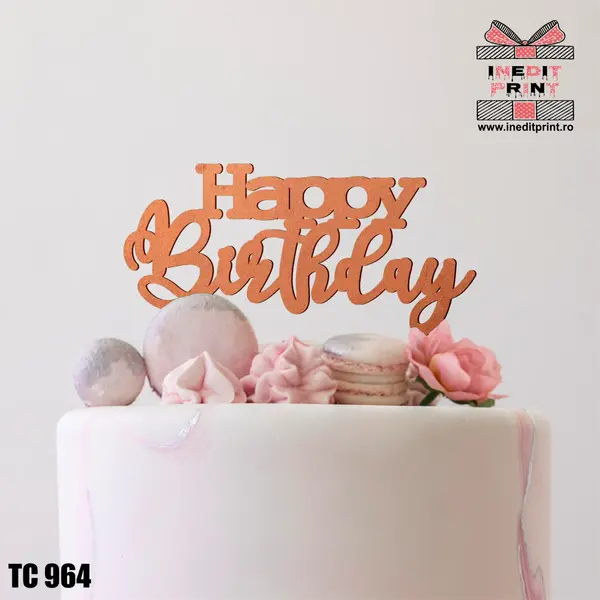 Topper Tort Happy Birthday TC964 Lemn natur, 13 cm