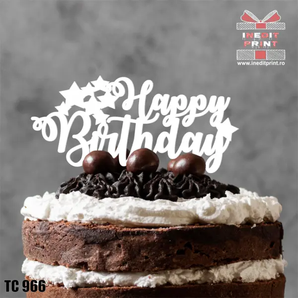 Topper Tort Happy Birthday TC966 Lemn natur, 10 cm